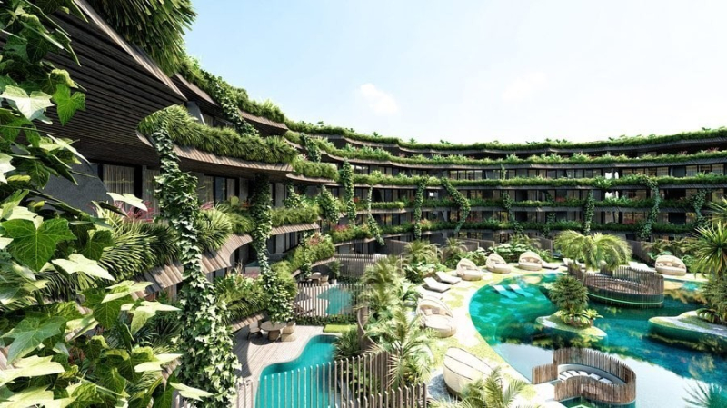 Архитекторы показали курорт в виде большого колодца в мексиканских джунглях